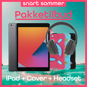 Apple iPad 8 10.2" 128GB WiFi + 4G Space Grey Grade A - Vist med Pink, Blåt & Sort Pepkoo Cover og Denver Trådløs Headset